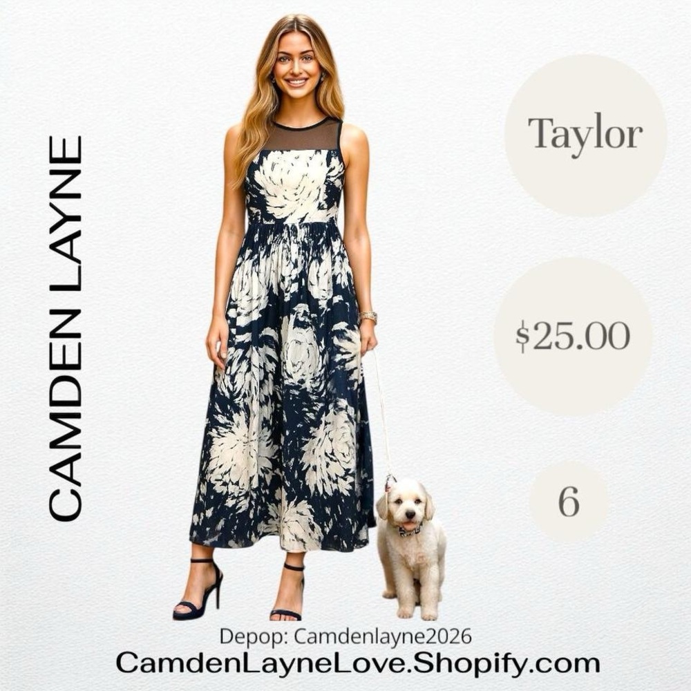 Taylor Navy and White Abstract Dress